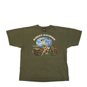 Harley-Davidson Pin Up Graphic T-Shirt Army Green Y2K (2XL)